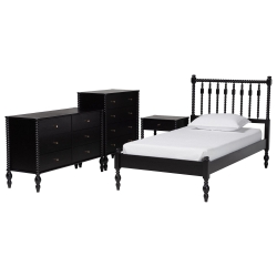 Baxton Studio Denita Spindle 4-Piece Bedroom Set - Farmhouse Platform Bed with Matching Dresser, Chest, and 1-Drawer Nightstand, Black, Twin